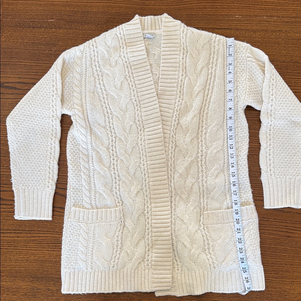 L.L. Bean Women's Ivory Cable Knit Cardigan - Size small
